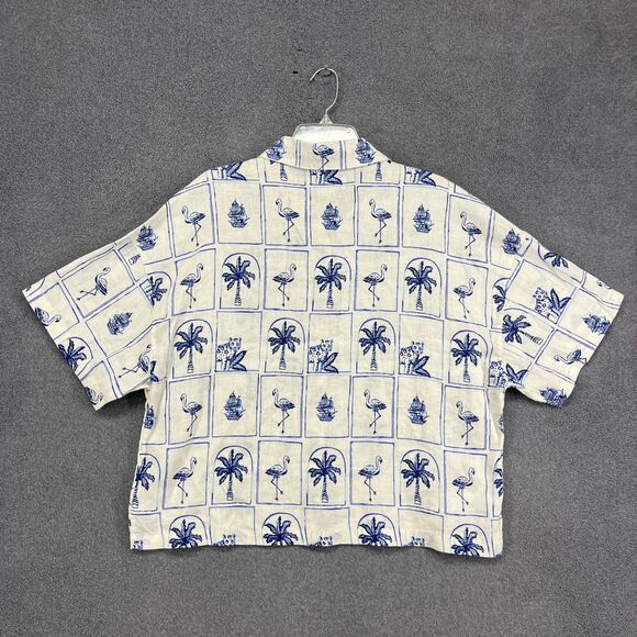 C&C California Top Womens XL 100% Linen Button Up Shirt Brach tropical cruise - Picture 11 of 16